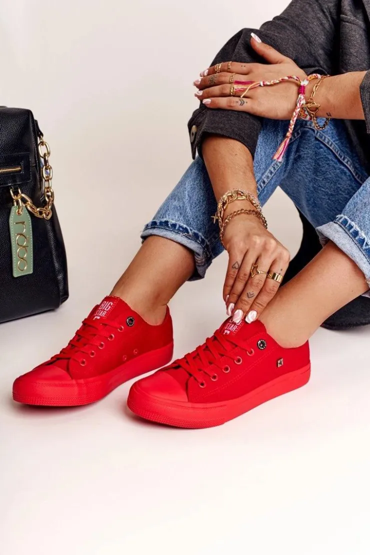 Damskie Big Star Shoes Damskie Klasyczne Niskie Trampki BIG STAR AA274007 Czerwone