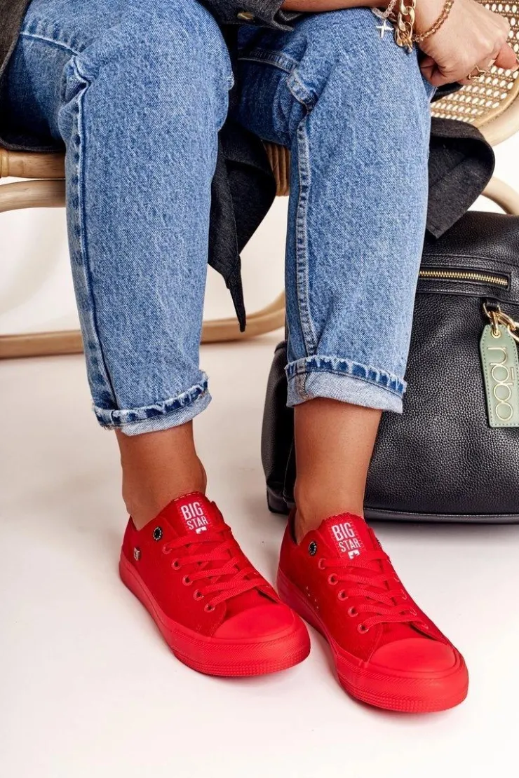 Damskie Big Star Shoes Damskie Klasyczne Niskie Trampki BIG STAR AA274007 Czerwone