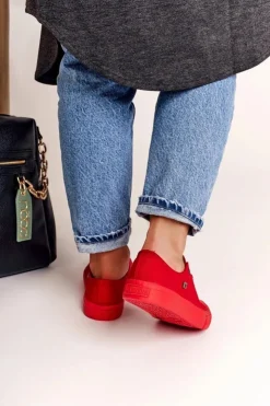 Damskie Big Star Shoes Damskie Klasyczne Niskie Trampki BIG STAR AA274007 Czerwone