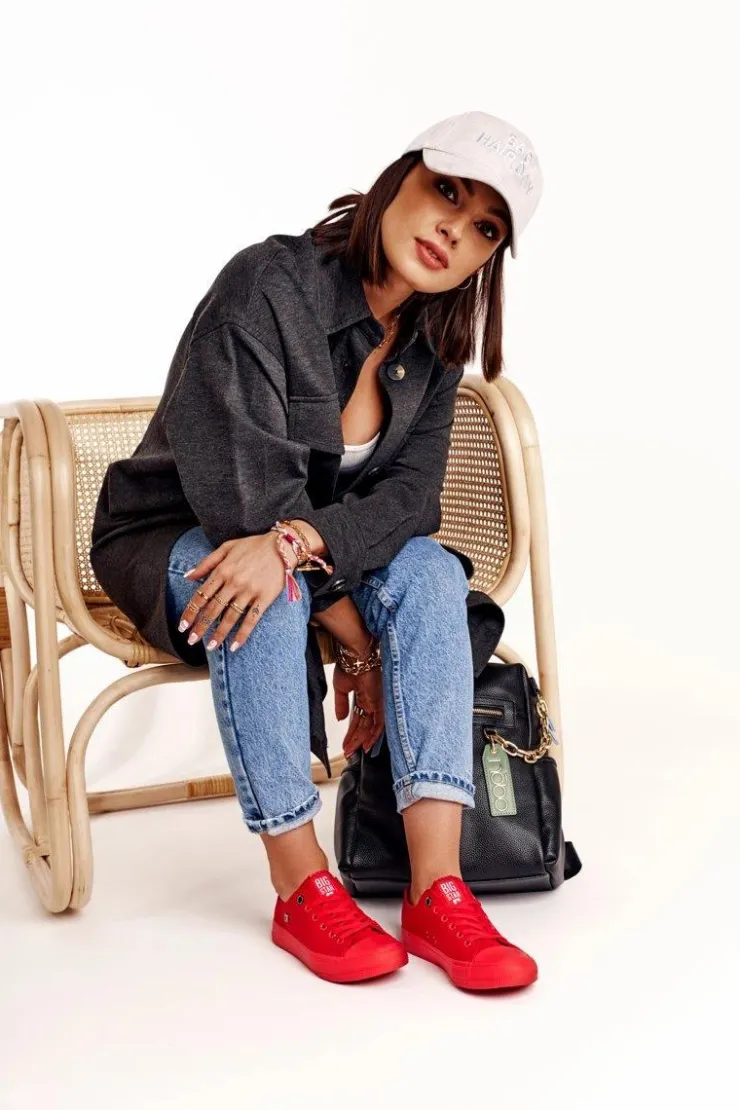 Damskie Big Star Shoes Damskie Klasyczne Niskie Trampki BIG STAR AA274007 Czerwone