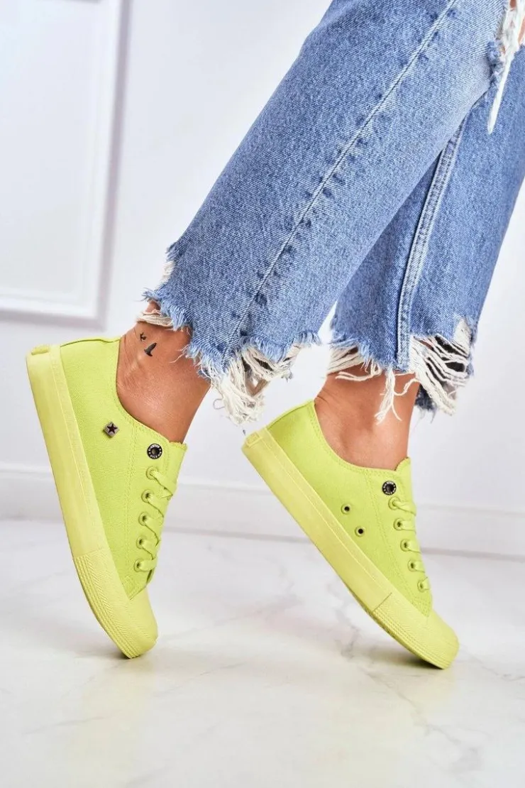 Big Star Shoes Trampki Damskie Big Star|Trampki Damskie Niskie*Damskie Klasyczne Niskie Trampki BIG STAR AA274012 Limonkowe
