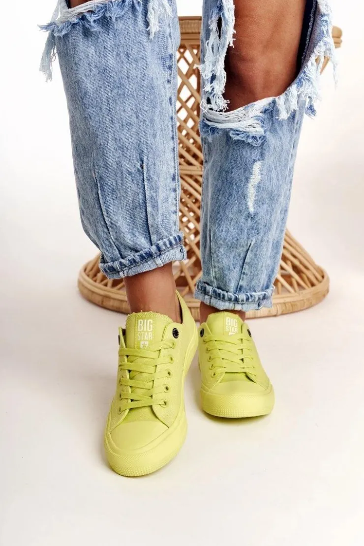 Big Star Shoes Trampki Damskie Big Star|Trampki Damskie Niskie*Damskie Klasyczne Niskie Trampki BIG STAR AA274012 Limonkowe