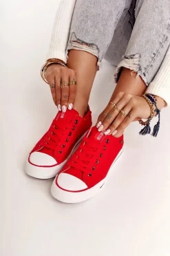 Clearance Big Star Shoes Damskie Klasyczne Niskie Trampki Big Star DD274339 Czerwone Czerwony