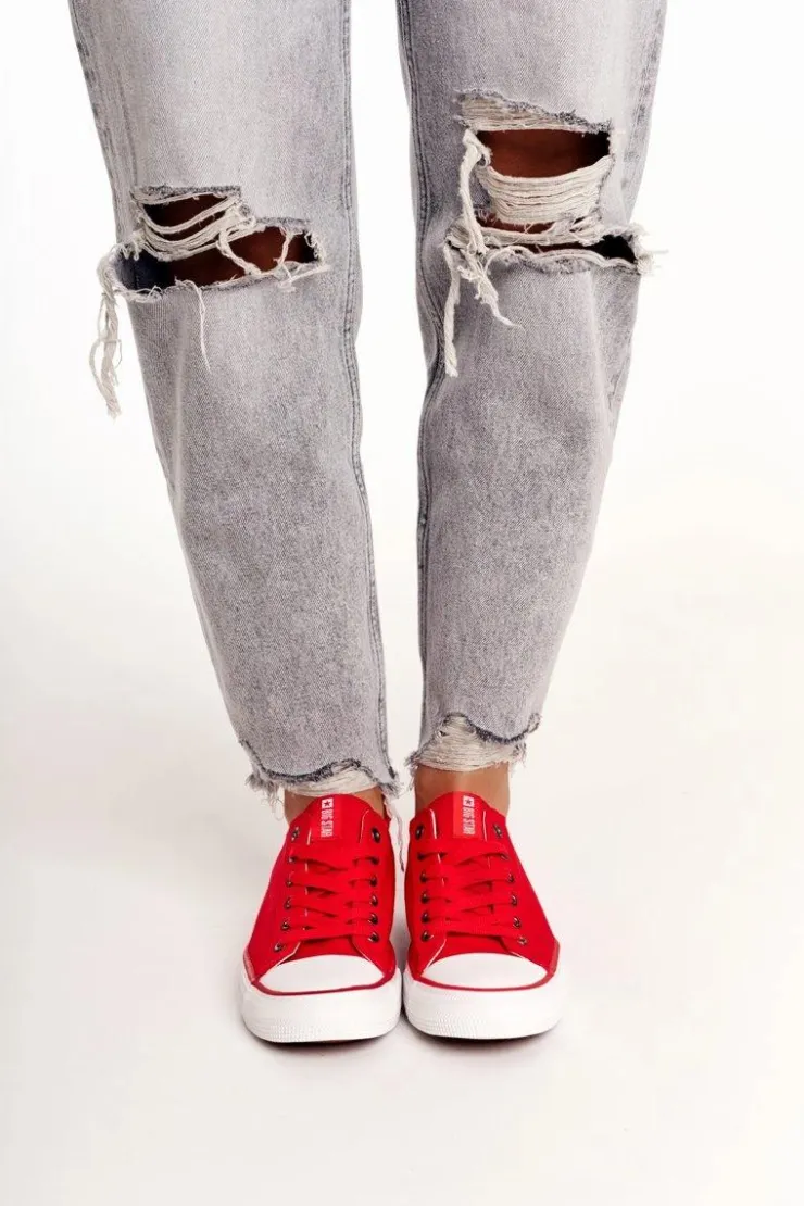 Clearance Big Star Shoes Damskie Klasyczne Niskie Trampki Big Star DD274339 Czerwone Czerwony