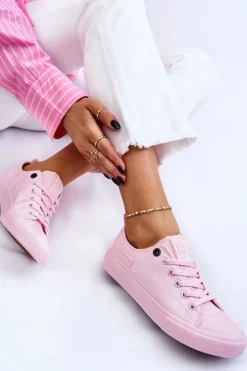 Outlet Big Star Shoes Damskie Klasyczne Niskie Trampki Big Star LL274022 Jasnoróżowe