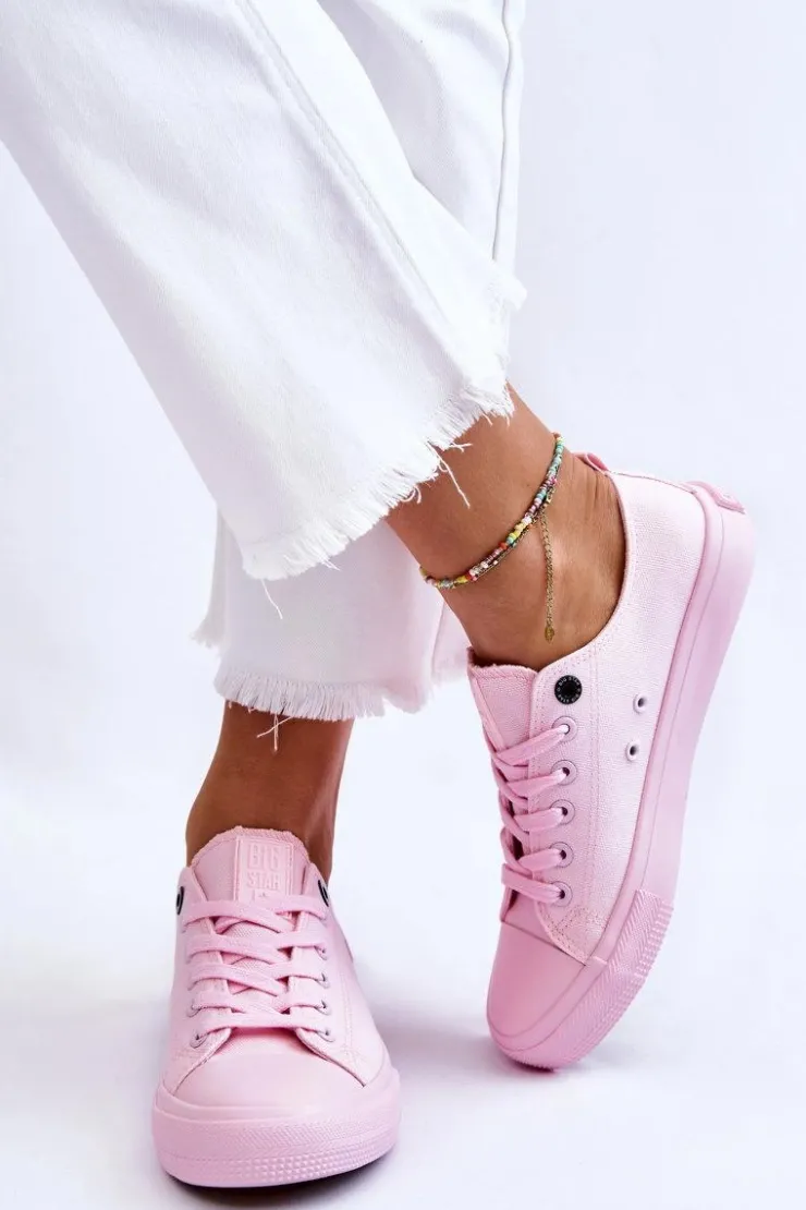 Outlet Big Star Shoes Damskie Klasyczne Niskie Trampki Big Star LL274022 Jasnoróżowe