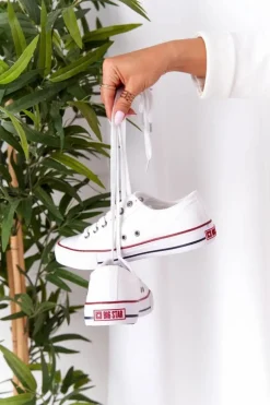 Big Star Shoes Trampki Damskie Big Star|Trampki Damskie Niskie*Damskie Klasyczne Niskie Trampki Big Star DD274336 Białe Biały