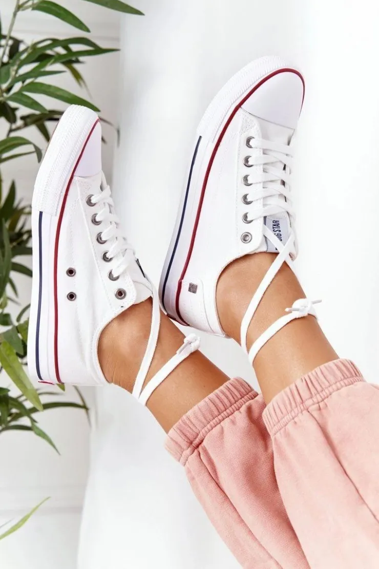 Big Star Shoes Trampki Damskie Big Star|Trampki Damskie Niskie*Damskie Klasyczne Niskie Trampki Big Star DD274336 Białe Biały