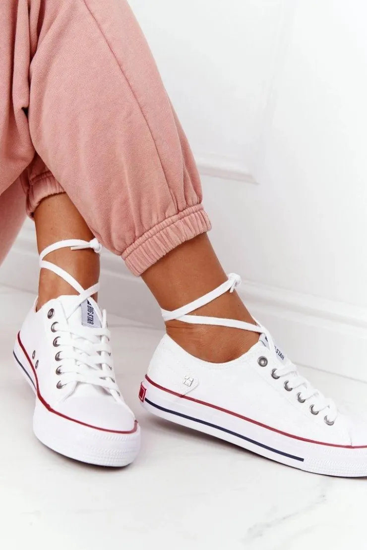 Big Star Shoes Trampki Damskie Big Star|Trampki Damskie Niskie*Damskie Klasyczne Niskie Trampki Big Star DD274336 Białe Biały