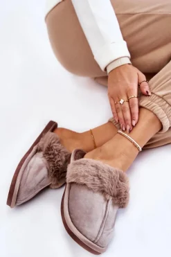 Boto Kapcie Klasyczne*Damskie Klasyczne Papcie Z Futerkiem Jasnobrązowe Lorine
