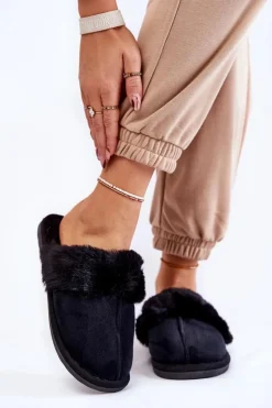 Boto Kapcie Klasyczne*Damskie Klasyczne Papcie Z Futerkiem Czarne Lorines