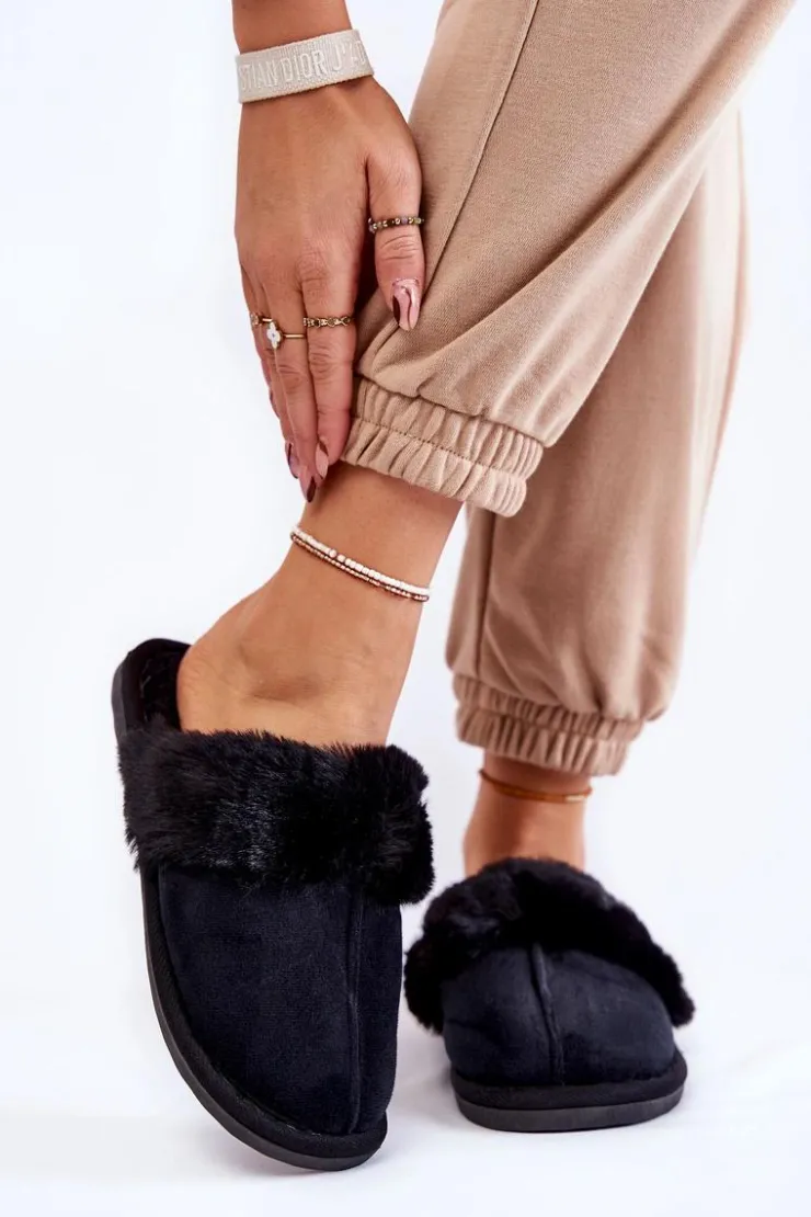 Boto Kapcie Klasyczne*Damskie Klasyczne Papcie Z Futerkiem Czarne Lorines