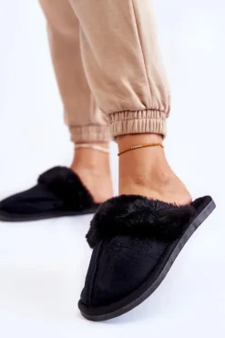 Boto Kapcie Klasyczne*Damskie Klasyczne Papcie Z Futerkiem Czarne Lorines