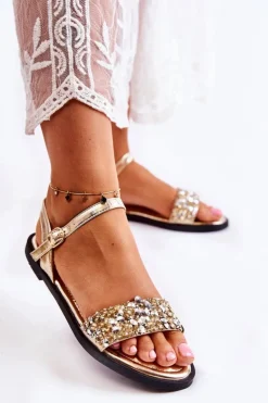 Clearance Boto Damskie Klasyczne Sandałki Z Ozdobami Złote Florella