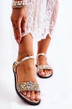 Clearance Boto Damskie Klasyczne Sandałki Z Ozdobami Złote Florella