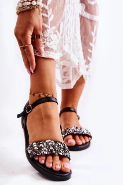 Damskie Boto Damskie Klasyczne Sandałki Z Ozdobami Czarne Florella