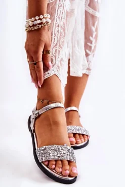 Boto Sandały Płaskie*Damskie Klasyczne Sandałki Z Ozdobami Srebrne Florella