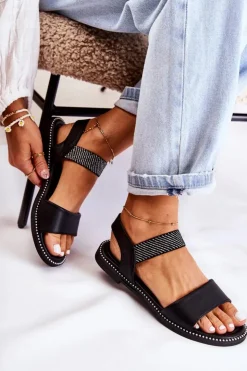 Damskie Evento Damskie Klasyczne Sandały Na Płaskim Obcasie Czarne Catis