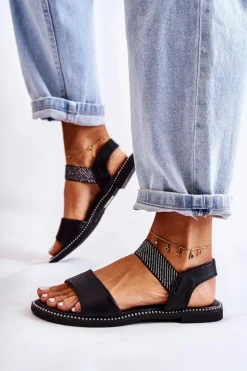 Damskie Evento Damskie Klasyczne Sandały Na Płaskim Obcasie Czarne Catis