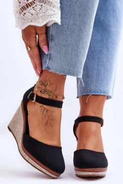 Boto Sandały Na Koturnie*Damskie Klasyczne Sandały Na Koturnie Czarne Malani