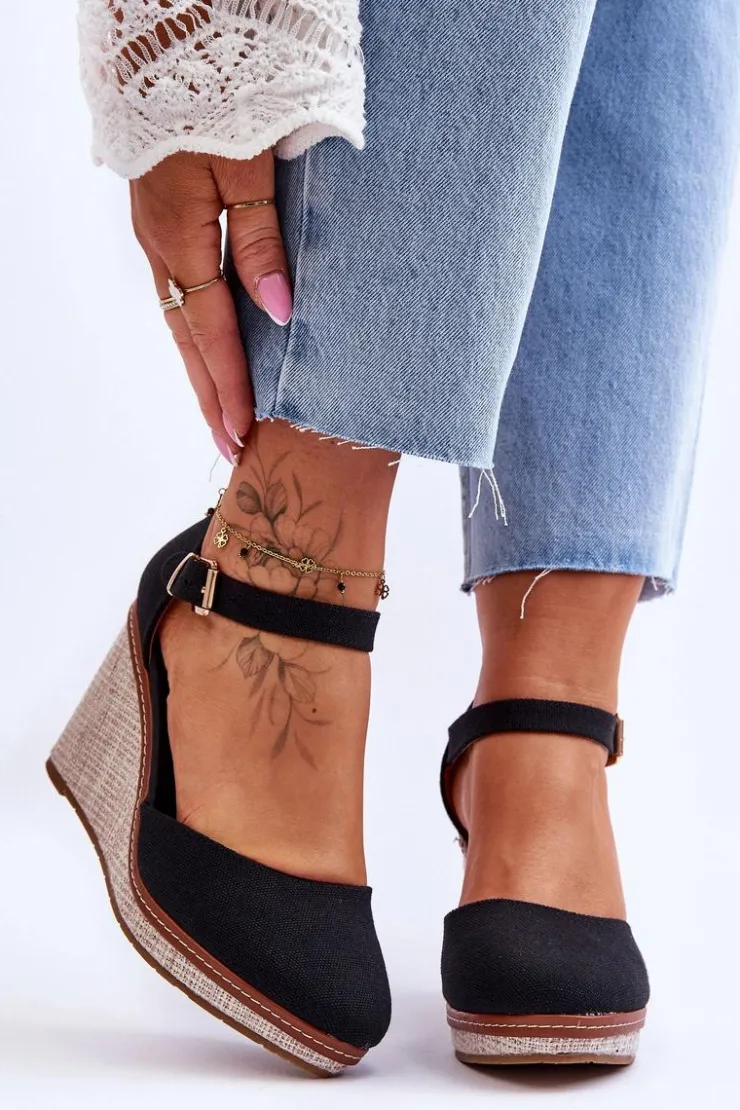 Boto Sandały Na Koturnie*Damskie Klasyczne Sandały Na Koturnie Czarne Malani