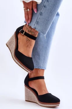 Boto Sandały Na Koturnie*Damskie Klasyczne Sandały Na Koturnie Czarne Malani