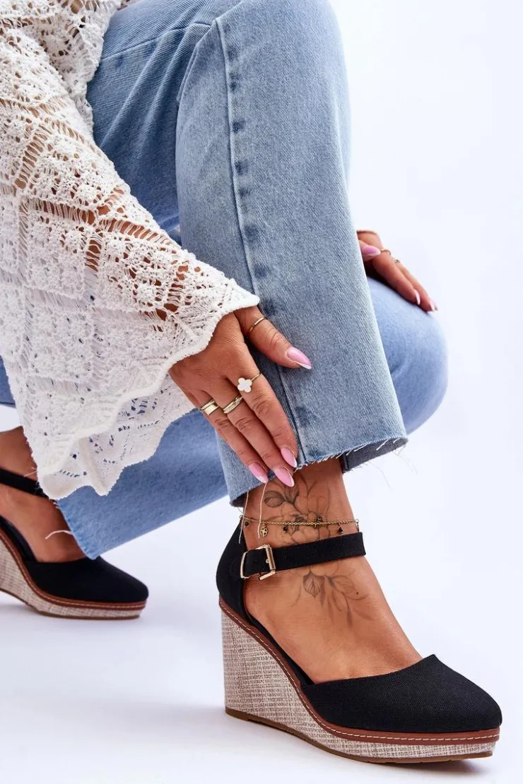 Boto Sandały Na Koturnie*Damskie Klasyczne Sandały Na Koturnie Czarne Malani