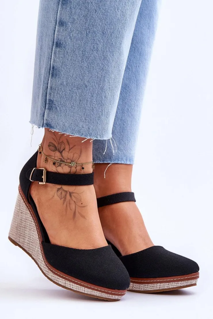 Boto Sandały Na Koturnie*Damskie Klasyczne Sandały Na Koturnie Czarne Malani