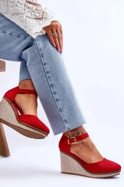 Boto Sandały Na Koturnie*Damskie Klasyczne Sandały Na Koturnie Czerwone Malani