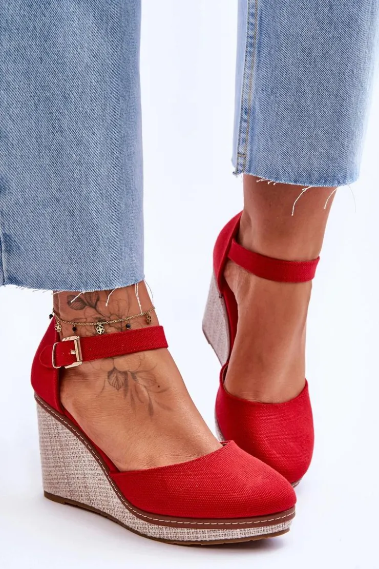 Boto Sandały Na Koturnie*Damskie Klasyczne Sandały Na Koturnie Czerwone Malani