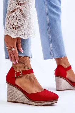 Boto Sandały Na Koturnie*Damskie Klasyczne Sandały Na Koturnie Czerwone Malani