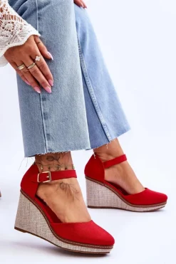 Boto Sandały Na Koturnie*Damskie Klasyczne Sandały Na Koturnie Czerwone Malani