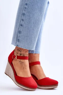 Boto Sandały Na Koturnie*Damskie Klasyczne Sandały Na Koturnie Czerwone Malani