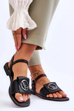 Damskie buty S.Barski Sandały Płaskie*Damskie Klasyczne Sandały S.Barski KV-2775-45 Czarne