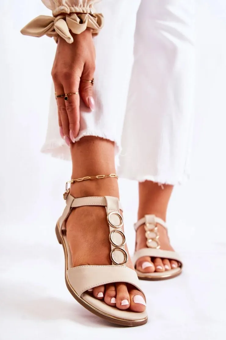 Evento Sandały Płaskie*Damskie Klasyczne Sandały Z Ozdobnym Paskiem Beżowe Terina