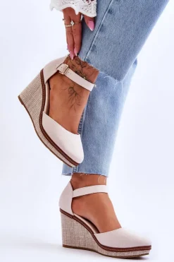 New Boto Damskie Klasyczne Sandały Na Koturnie Beżowe Malani