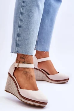 New Boto Damskie Klasyczne Sandały Na Koturnie Beżowe Malani