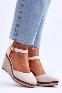 New Boto Damskie Klasyczne Sandały Na Koturnie Beżowe Malani