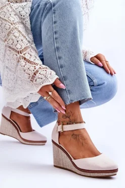 New Boto Damskie Klasyczne Sandały Na Koturnie Beżowe Malani