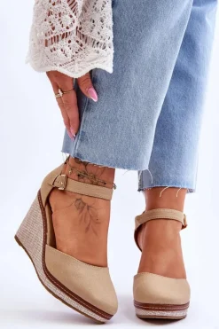 Damskie Boto Damskie Klasyczne Sandały Na Koturnie Ciemnobeżowe Malani