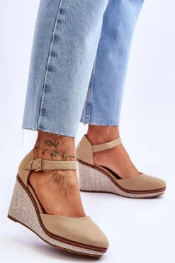 Damskie Boto Damskie Klasyczne Sandały Na Koturnie Ciemnobeżowe Malani