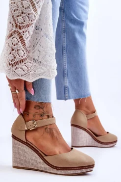 Damskie Boto Damskie Klasyczne Sandały Na Koturnie Ciemnobeżowe Malani