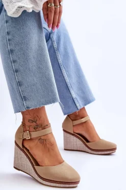 Damskie Boto Damskie Klasyczne Sandały Na Koturnie Ciemnobeżowe Malani