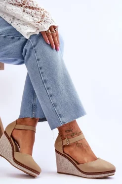 Damskie Boto Damskie Klasyczne Sandały Na Koturnie Ciemnobeżowe Malani