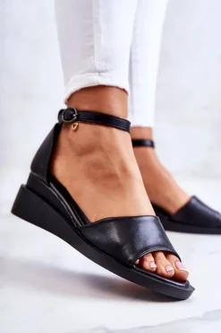 Buty damskie Vinceza Sandały Na Koturnie*Damskie Klasyczne Sandały Na Sprzączkę Czarne Deserve