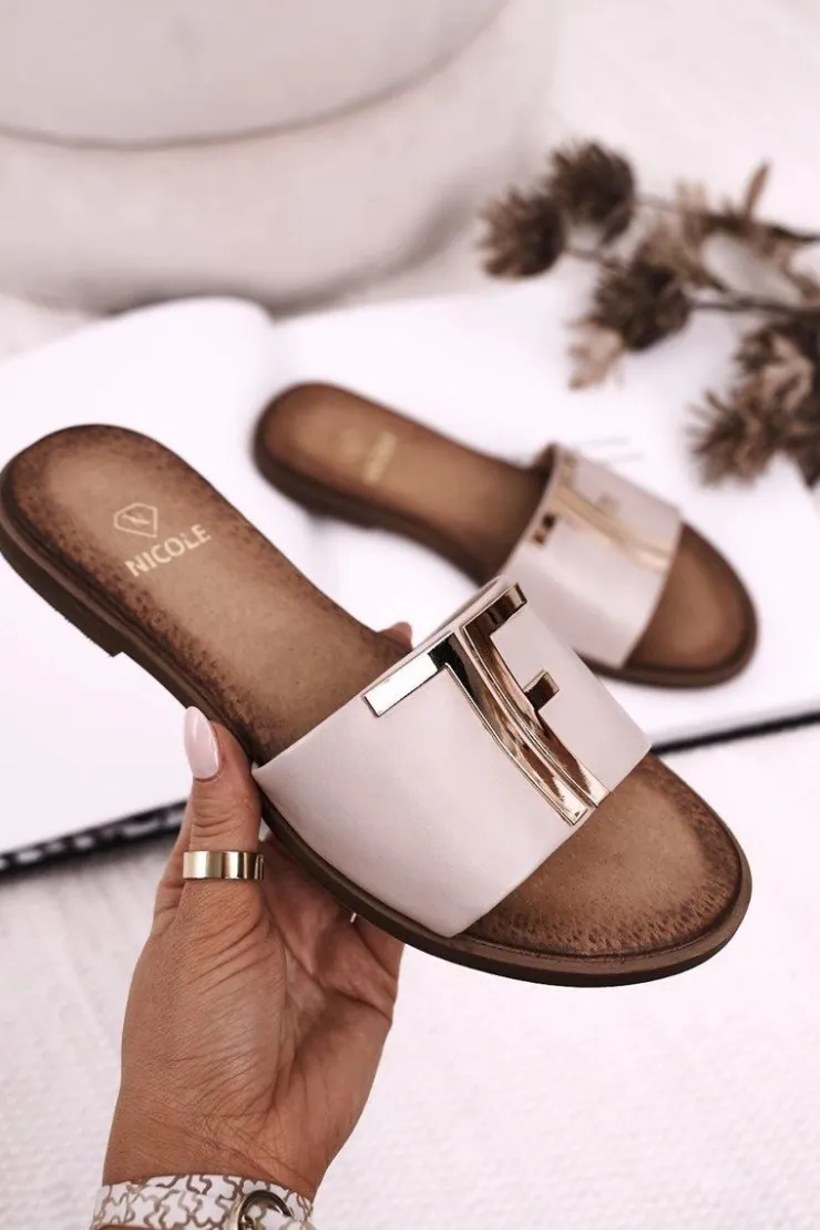 Damskie Boto Damskie Klasyczne Skórzane Klapki Beżowe Adele