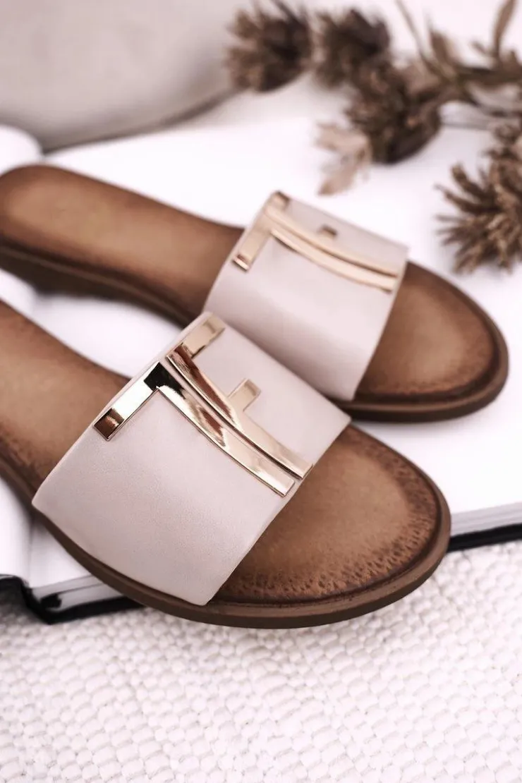 Damskie Boto Damskie Klasyczne Skórzane Klapki Beżowe Adele