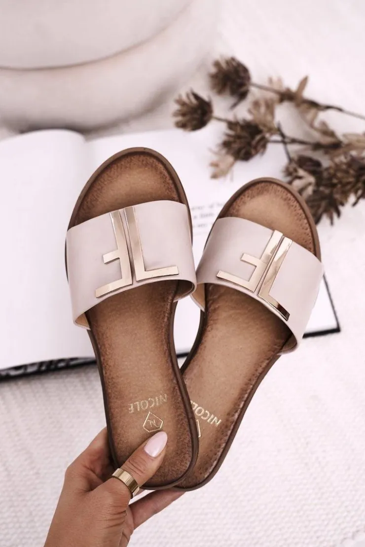 Damskie Boto Damskie Klasyczne Skórzane Klapki Beżowe Adele