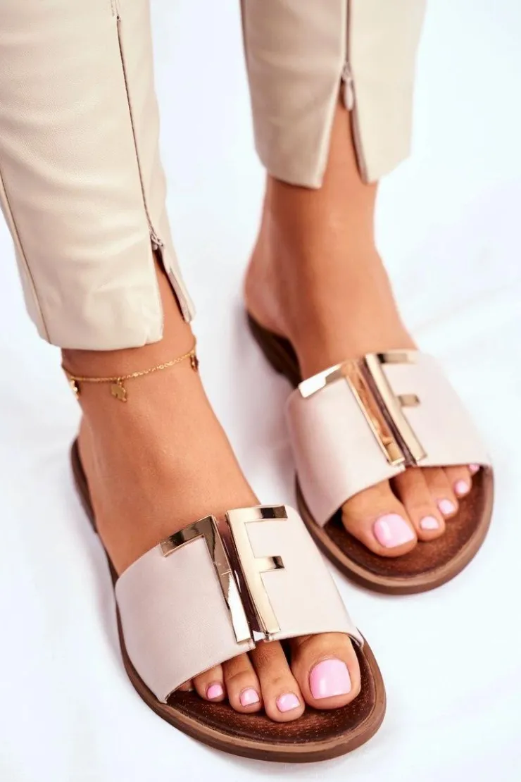 Damskie Boto Damskie Klasyczne Skórzane Klapki Beżowe Adele