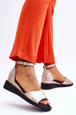 Damskie Buty damskie Vinceza Damskie Klasyczne Skórzane Sandały Na Koturnie Złote Truett